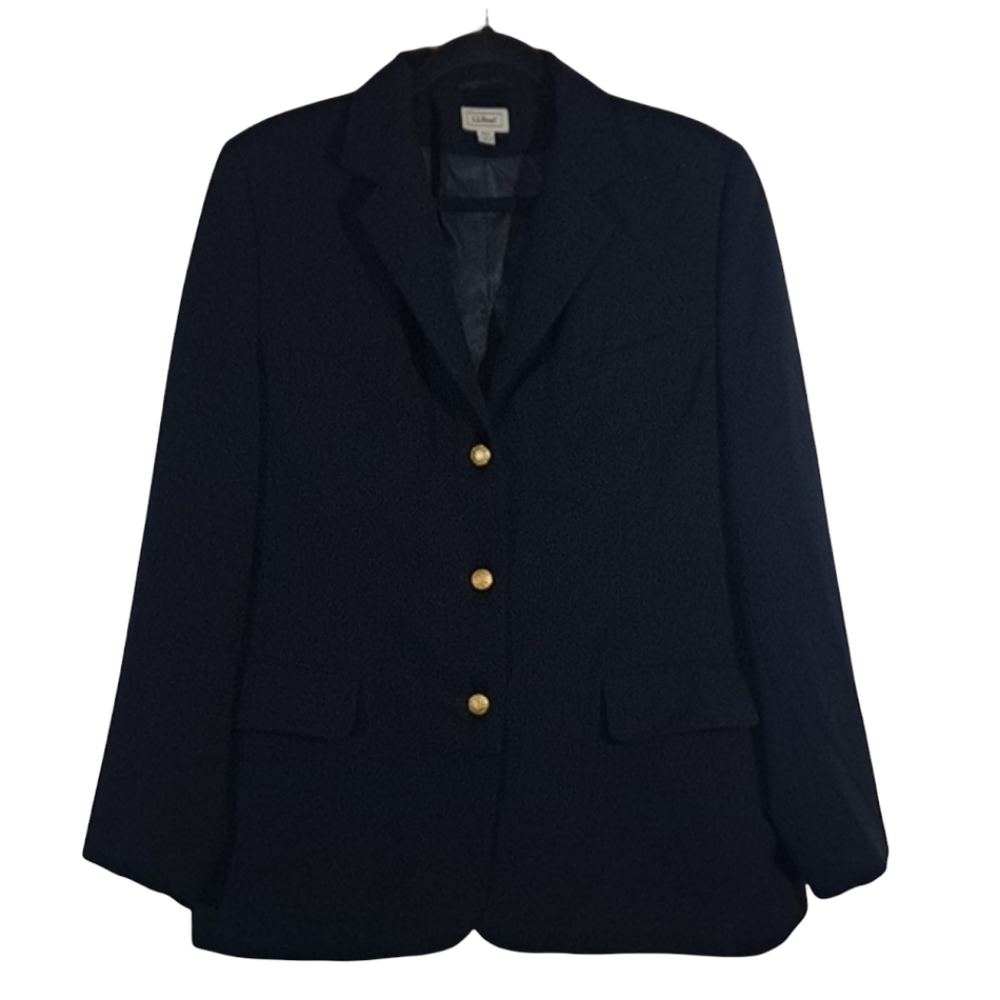 Vintage L.L. Bean Blue Blazer Jacket Gold 3 Button Detail Women's Size 18R